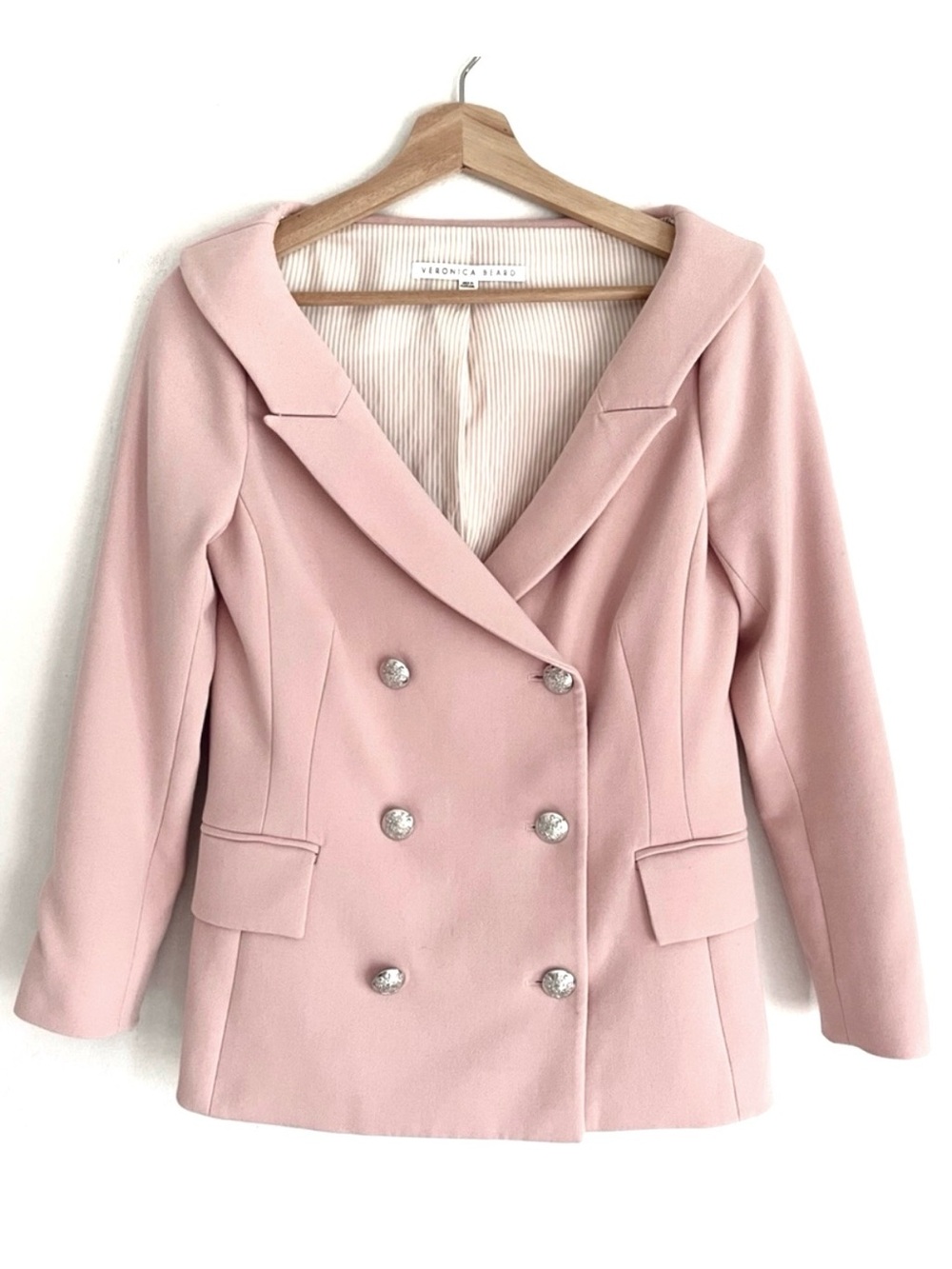 Veronica Beard Frayne Double-Breasted Crepe Low Shoulder Blazer Baby Pink Size 4